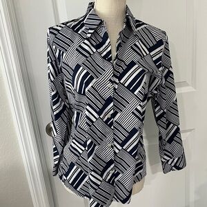 Ralph Lauren Navy and White Striped Button Down Shirt